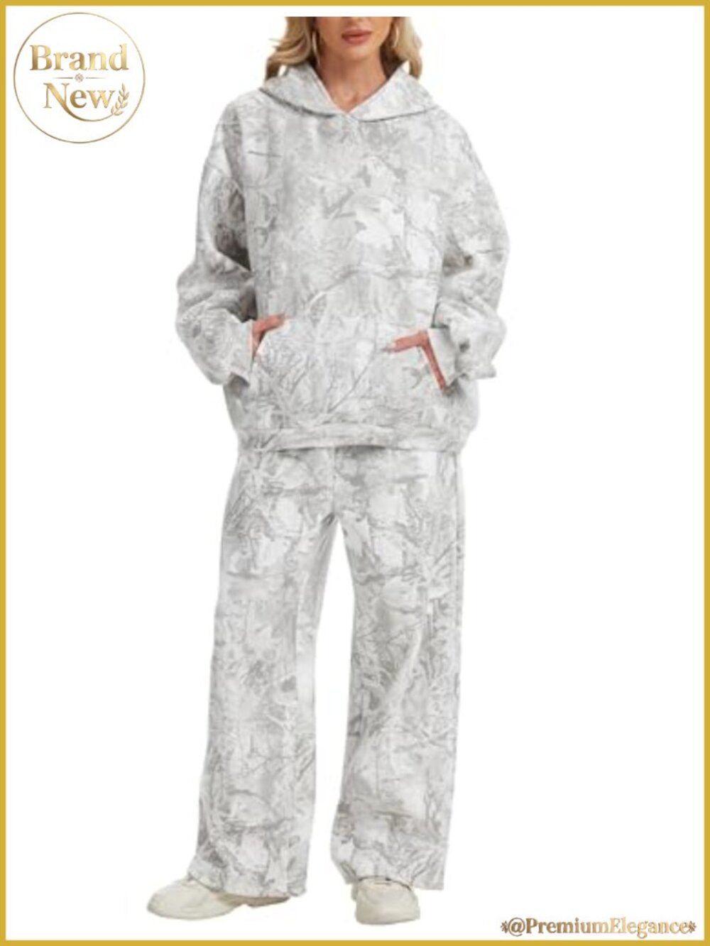 Womens 2 Piece Sweatsuit Oversized Camo Hoodie Wide Leg Sweatpants Lounge Set